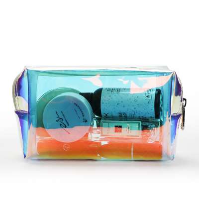 Custom color pvc make up women toiletry bag travel holographic small cosmetic bag organizer set outdoor